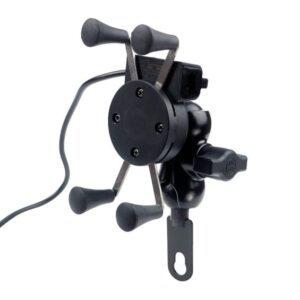 Suporte para Moto Celular Smartphone Garra Ferro com Carregador USB para Retrovisor KGA
