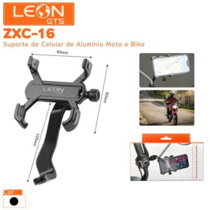Suporte para Moto CELULAR para RETROVISOR ALUMINIO (TOMATE) HASTE 360° MOTO-BICICLETA PRETO ZXC-16