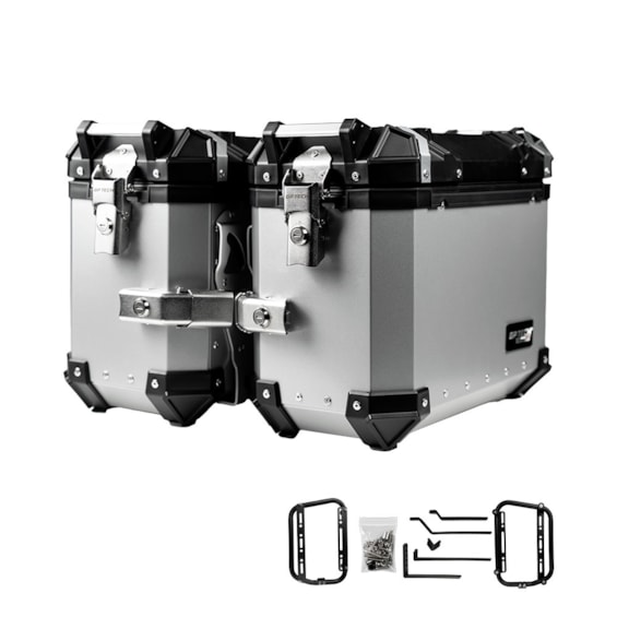 BAU LATERAL GP TECH 30L ALUMINIO POLIDO UNIVERSAL PAR + SUPORTE MULTI FUNCIONAL