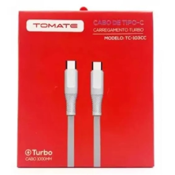 CABO TOMATE CARREGADOR TIPO C / TIPO C 1M DE COMPRIMENTO TURBO TC-103CC